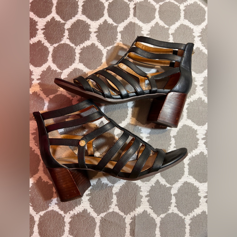 Tommy Hilfiger Black and Brown Heeled Sandals